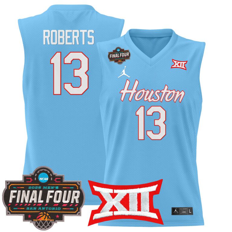 Men Houston Cougars #13 Roberts blue 2025 Final Four Patch NCAA Jersey style 2